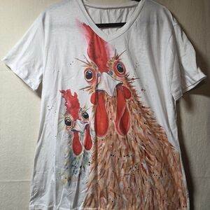 White T-Shirt with Rooster Print